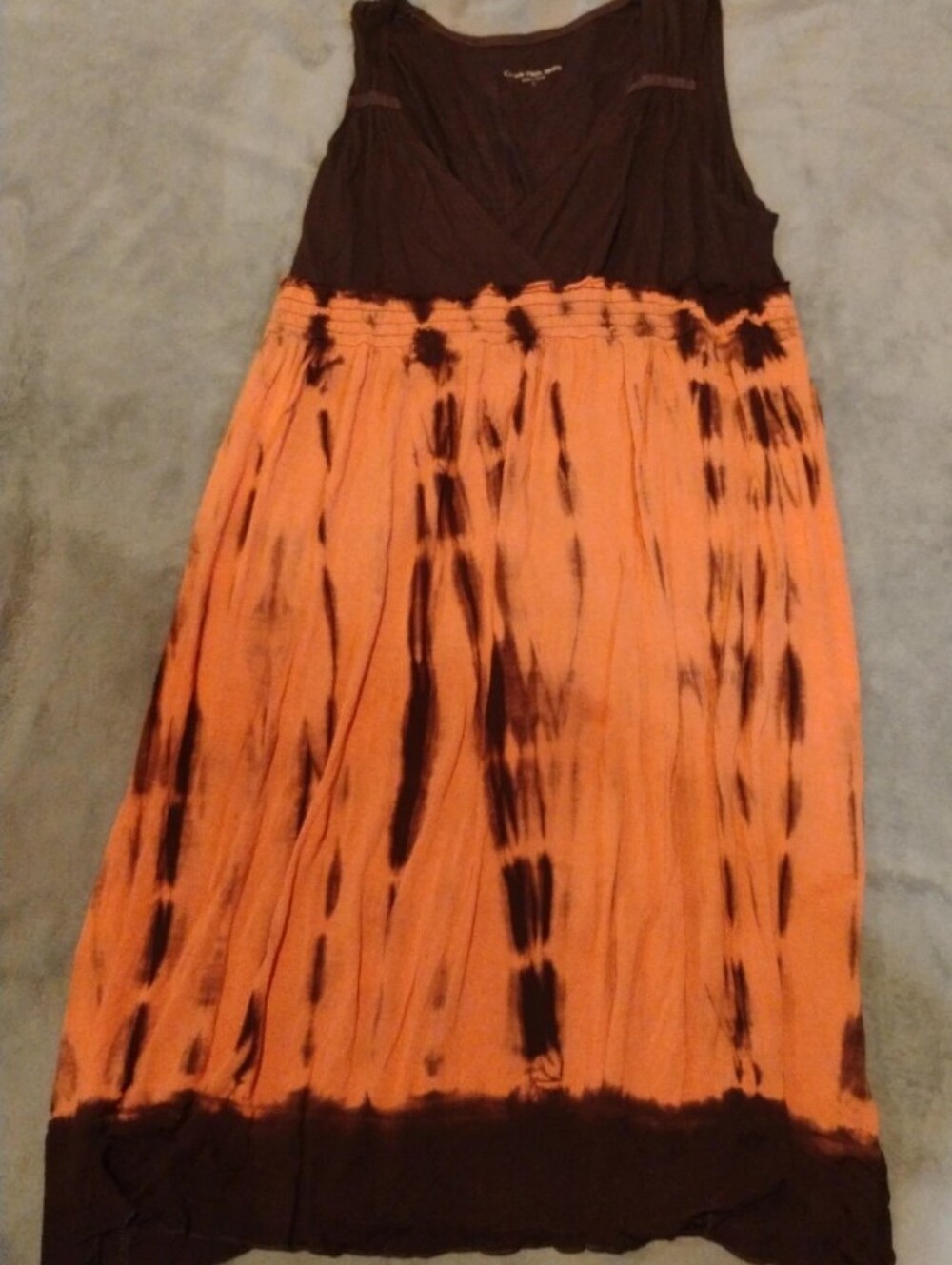 Calvin Klein Jeans Brown Orange Tie Dye Smocked Dress - Small